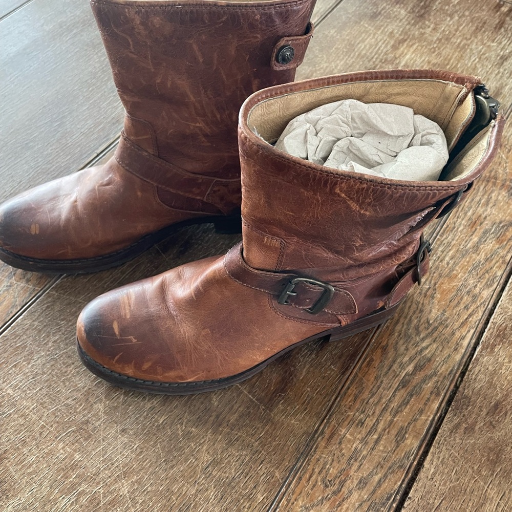Frye Chestnut Brown Leather Lace-Up Harness Boots - Picture 14 of 14